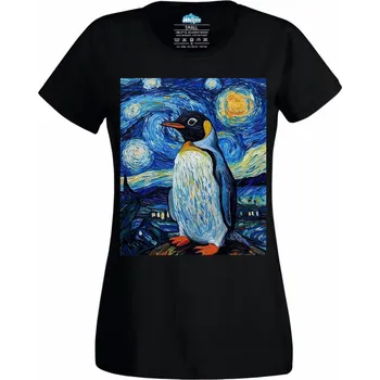 Dámské tričko Dámské tričko Tučňák ve Hvězdné noci (Velikost: M, Barva: Černá)