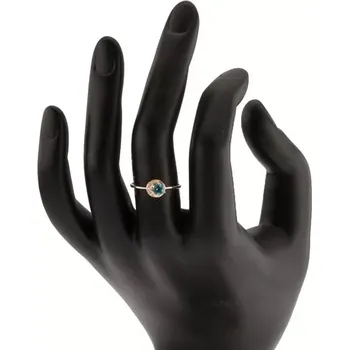 Prsten Prsten ve žlutém 14K zlatě - malý blýskavý půlměsíček, kulatý topas - Velikost: 60