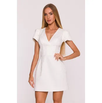 Dámské šaty M882 Žakárové mini šaty - krémové EU XXL