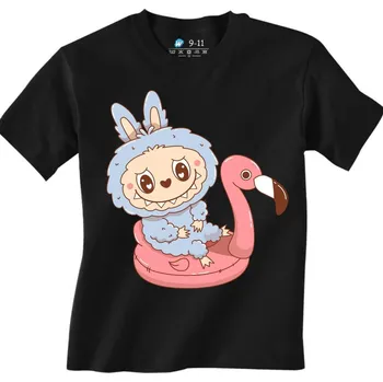 Chlapecké tričko Dětské tričko Letní Labubu na Plameňákovi (Velikost: 9-11, Barva: Černá)