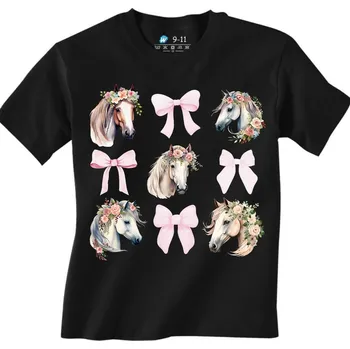 Chlapecké tričko Dětské tričko Růžová Koláž s Koňmi (Velikost: 7-8, Barva: Černá)