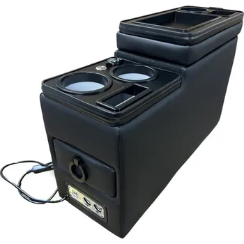 Příslušenství ke karavanu Multifunkční středová konzole pro VW T5 / T6 / T6.1 s úložným prostorem, USB, 12V podsvícená, all black