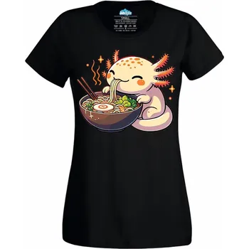 Dámské tričko Japonský Axolotl a Ramen (Velikost: 4XL, Barva: Černá)