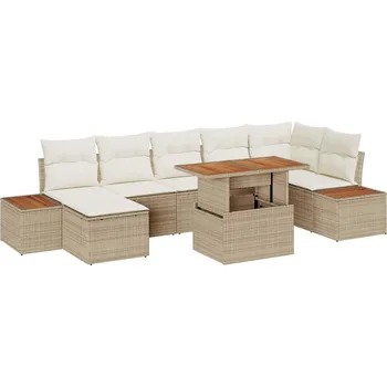 Zahradní lehátko Zahradní jídelní souprava s polštářem 8 pcs Béžová, krémová Béžová3350093