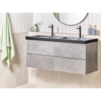 Koupelnový nábytek Nástěnná koupelnová skříňka s dvojitým umyvadlem šedá MDF 120 x 46 cm se 4 zásuvkami úložný prostor moderní styl koupelna Beliani