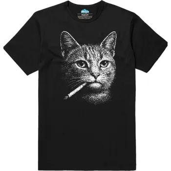 Pánské tričko Pánské tričko Klidná Kočka s Jointem (Velikost: S, Barva: Černá)