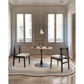 Jídelní židle Sada 2 jídelních židlí černé kaučukové dřevo béžový buklé sedák polyesterová látka bez područek retro styl Beliani