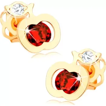 Náušnice Zlaté 14K náušnice jablko s červeným a čirým zirkónem