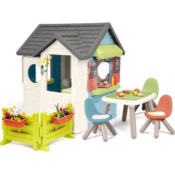 Dětský domeček Domeček s restaurací a obchod s živým plotem Chef House Life Smoby rozšiřitelný se zahradním posezením