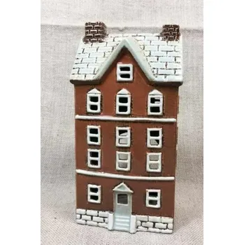 Svícen Keramický domek na čajovou svíčku, hnědý 24,5x12,5x9,5 cm