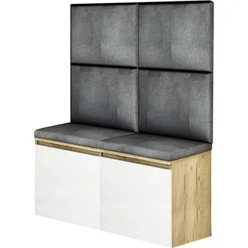 Botník Sada předsíňového nábytku s čalouněnými panely a botníky Megan - Agat zloty bialy, szary 100x123 cm