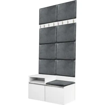 Kuchyňská linka Sada čalouněného nábytku s věšáky a skříňkami do předsíně Megan - Agat bi bialy lakier mat, szary 100x227 cm