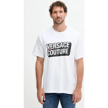 Pánské tričko Bavlněné tričko Versace Jeans Couture pánské, bílá barva, s potiskem, 79GAHP02 CJ01P 79GAHP02.CJ01P 00X, vel. S