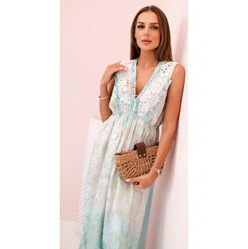 Dámské šaty Kesi Dámské viskózové šaty s výšivkou mincovna Barva: Tyrkysová, Velikost: UNI