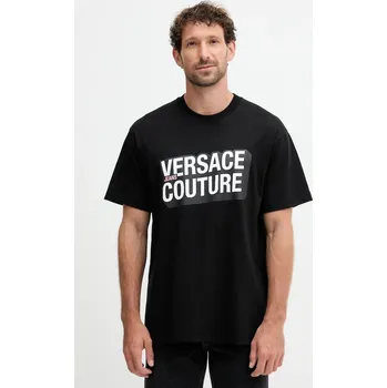Pánské tričko Bavlněné tričko Versace Jeans Couture pánské, černá barva, s potiskem, 79GAHP02 CJ01P 79GAHP02.CJ01P 99X, vel. L