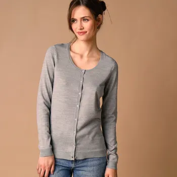 Dámská móda Jednobarevný propínací svetr s kulatým výstřihem šedý melír 46/48