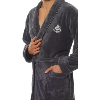 Dámské noční prádlo Pánský dlouhý župan s lemováním L&L Marine 2114 M-2XL męski Velikost: M, Barva: Grafitová