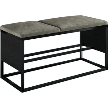 Botník Čalouněný botník na kovových rámech do předsíně LOFT - Agat czarny tkanina, czarny 86.5x45 cm