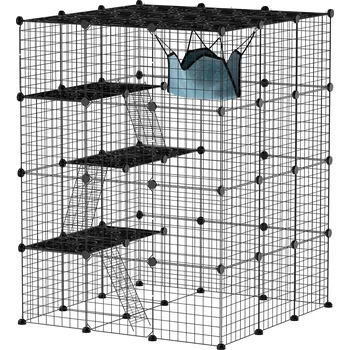 Kočičí klec, 4patrová,s hustým kovovým drátem HutPaw| černý