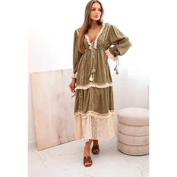 Dámské šaty Kesi Dámské boho šaty New s krajkou Barva: Zelená, Velikost: UNI