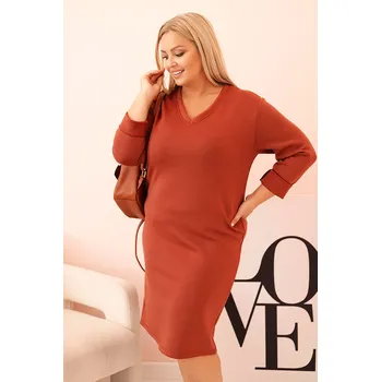 Dámské šaty Kesi Dámské šaty Plus Size 21548 s výstřihem do V Barva: Červená, Velikost: UNI