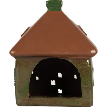 Svícen Zelený keramický svícen na čajovou svíčku domek Village - 12*9*14 cm