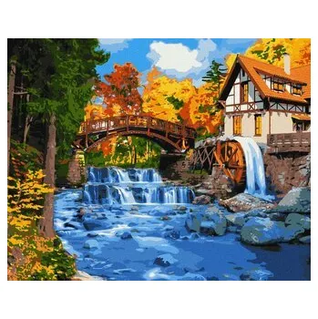 Set školních potřeb Malowanie po numerach - Domek z młynem 40x50cm