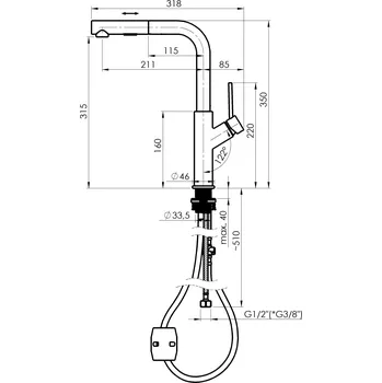 Vodovodní baterie Olsen Spa Bona dřezová baterie stojánková se sprškou černá OLBABO35168