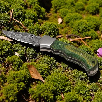 Kuchyňský nůž MH nože Exkluzivní nůž z damascénské oceli a vrstvenou dřevěnou rukojetí zelený