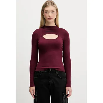 Dámský svetr Svetr Karl Lagerfeld Jeans dámský, vínová barva, s pologolfem, A4W18013 83X, vel. XS