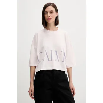 Bavlněné tričko Calvin Klein Jeans dámské, růžová barva, LV047D206G 03X, vel. XXS