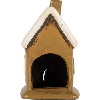 Svícen Hnědý keramický svícen na čajovou svíčku domek Village - 10*10*16 cm