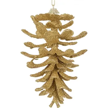 Vánoční ozdoba Vánoční zlatá umělá třpytivá dekorace šiška - Ø 9*15 cm