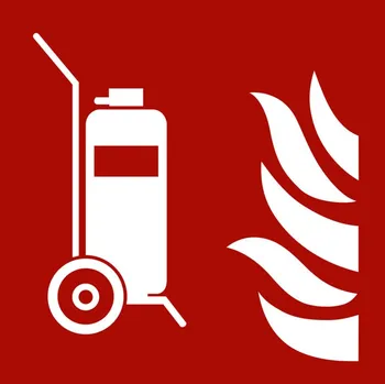 Značka požární ochrany Pojízdný hasicí přístroj, ISO 7010, z hliníku, 150 x 150 mm, BJ = 10 ks