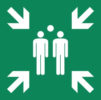 Cedule Shromaždiště, fotoluminiscenční, ISO 7010, z hliníku (extra silný), 600x600 mm