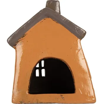 Svícen Oranžový keramický svícen na čajovou svíčku domek Village - 18*13*20 cm
