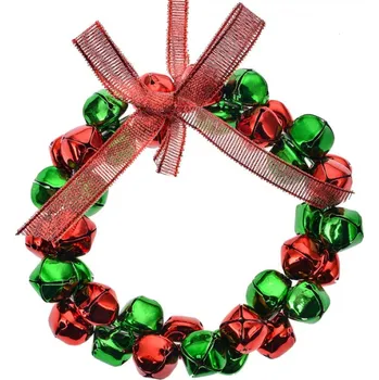 Vánoční ozdoba Vánoční závěsná ozdoba zeleno-červený věneček z rolniček – 11 cm
