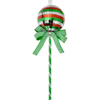 Vánoční ozdoba Vánoční závěsná ozdoba zeleno-červené lízátko disco koule – 9x25 cm