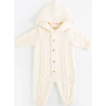 Kojenecká souprava kitikate PLETENÝ OVERAL S KAPUCÍ KRÉMOVÝ_S61833 Velikost: 9 - 12 MĚSÍCŮ