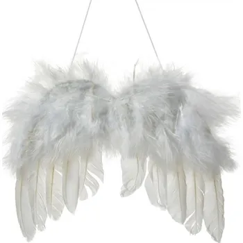 Vánoční ozdoba Clayre &amp; Eef Vánoční závěsná ozdoba bílá andělská křídla s peříčky – 20x17 cm bílá