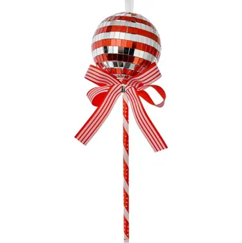 Vánoční ozdoba Vánoční závěsná ozdoba červené lízátko disco koule – 9x25 cm