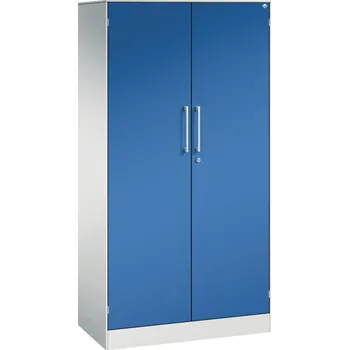 Jednací stůl Kancelářská skříň s křídlovými dveřmi C+P Asisto, 800 x 435 x 1617 mm, sv. šedá/enciánově modrá