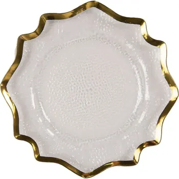 Talíř Transparentní plastový servírovací talíř se zlatým okrajem – 33 cm