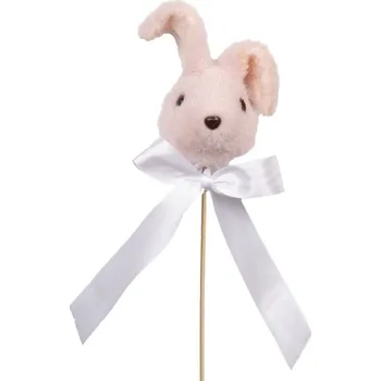 Dekorace / zápich do květiny růžový zajíček na tyčce – 7x7x33 cm