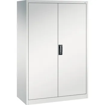 Jednací stůl Kancelářská skříň s křídlovými dveřmi C+P Acurado, 1200 x 600 x 1950 mm, sv. šedá