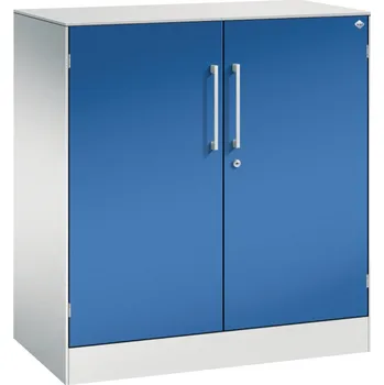 Jednací stůl Kancelářská skříň s křídlovými dveřmi C+P Asisto, sideboard, 800 x 435 x 897 mm, sv. šedá/modrá