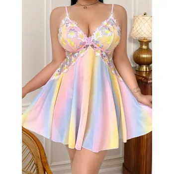 Dámské noční prádlo Krátká noční košile s duhovým vzorem v nadměrných velikostech Barva: Vícebarevná, Velikostní tabulka: 4XL