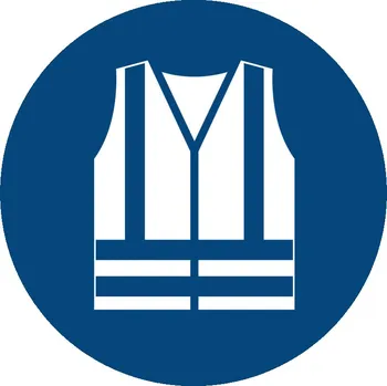 Příkazová značka Použij výstražnou vestu, ISO 7010, fólie samolepicí, 100 mm, BJ = 10 ks