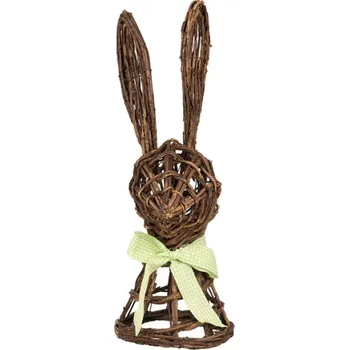 Ratanová velikonoční dekorace králík s mašlí – 17x17x40 cm
