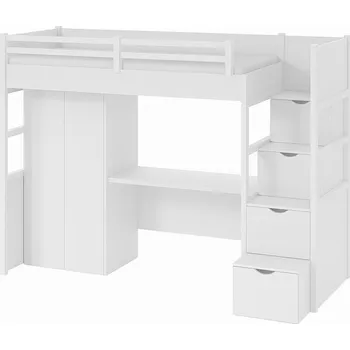 Dětská postel Patrová postel BRISTAN včetně úložného prostoru, psacího stolu a šatní skříně (Bílá)